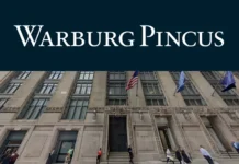 Warburg Pincus LLC | Inside a Private Equity Giant Exterior of Warburg Pincus LLC headquarters with logo above a stone building entrance, American and company flags visible.