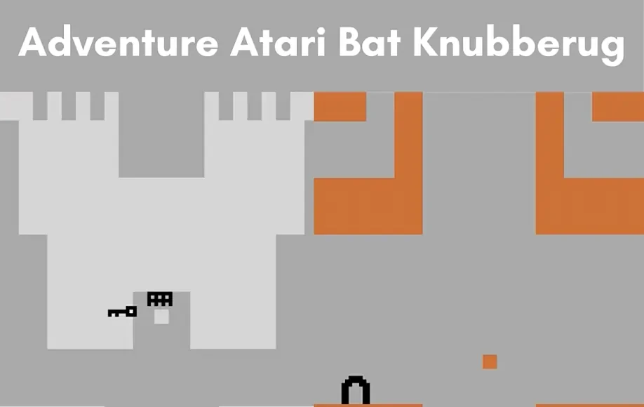 Adventure Atari Bat Knubberug pixelated castle scene with key and gate in retro game graphics.