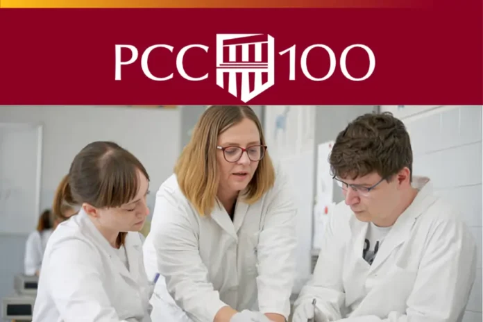 LancerPoint PCC science students and instructor in lab coats conducting research at Pasadena City College.