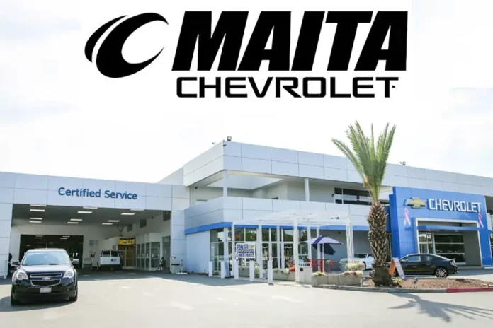 Maita Chevrolet dealership exterior showing service center, certified service area, and customer parking