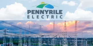 Pennyrile Electric power substation with high-voltage lines and sunset sky, showcasing energy infrastructure in Kentucky.