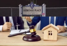 Steubenville Heritage Place Lawsuit | Top 4 Legal Analysis & Facts Steubenville Heritage Place Lawsuit with apartment sign, gavel, and lawyers discussing housing dispute settlement.
