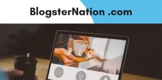 A person holding a coffee cup sits at a desk with a laptop displaying a blogsternation .com blog page; the words "BlogsterNation .com" are shown at the top of the image.