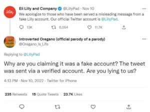 @EliLillyandCo was actually a fake Eli Lilly account
