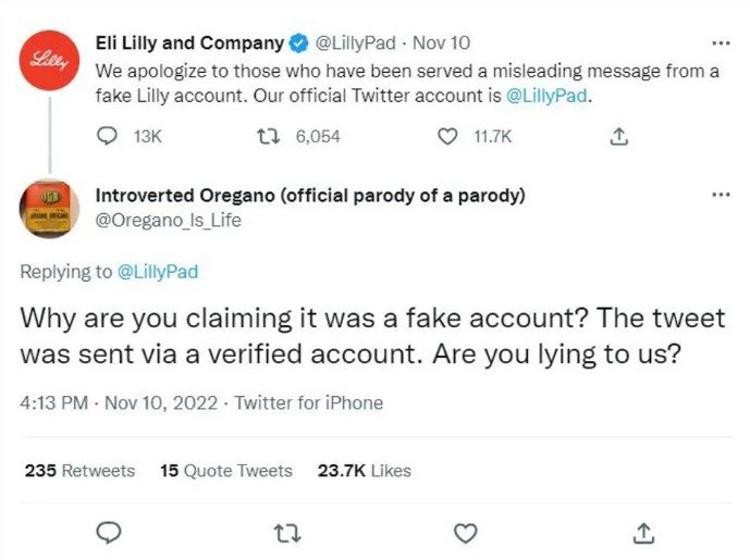 @EliLillyandCo was actually a fake Eli Lilly account