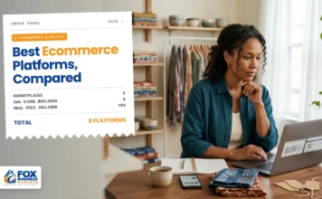 The Best Ecommerce Platforms for Small Business, Compared Small shop owner comparing online store platforms on her laptop, illustrating the best ecommerce platforms for small business