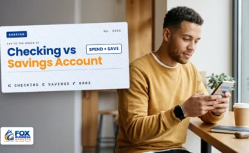 Checking vs Savings Account: Key Differences and Which You Need Checking vs savings account: man moving money between accounts in a banking app on his phone at a café window