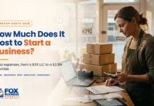 Cost to Start a Business in 2026: 9 Smart Budgeting Tips Cost to start a business in 2026: a new shop owner checking her startup budget with a calculator