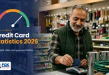 Credit Card Statistics 2026: US Balances, Interest Rates, and Payment Habits Credit card statistics: man paying with a credit card at a hardware store checkout terminal