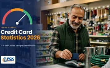 Credit Card Statistics 2026: US Balances, Interest Rates, and Payment Habits Credit card statistics: man paying with a credit card at a hardware store checkout terminal