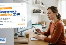 Ecommerce Statistics 2026: What the Latest Data Shows Online store owner reviewing a sales dashboard and her phone, illustrating ecommerce statistics for 2026