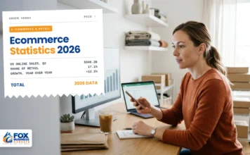 Ecommerce Statistics 2026: What the Latest Data Shows Online store owner reviewing a sales dashboard and her phone, illustrating ecommerce statistics for 2026
