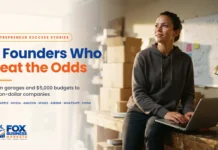 Entrepreneur Success Stories: 8 Founders Who Beat the Odds Entrepreneur success stories: a young founder working on a laptop in a garage startup workspace at sunrise. Yahi woh ek image hai jis ke alt mein focus keyword aayega.