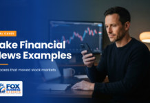 Fake Financial News Examples: 8 Hoaxes That Moved Markets Fake Financial News Examples: A man checking a market alert on his smartphone in a home office, with a stock chart on the monitor behind him.