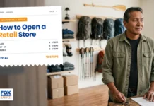 How to Open a Retail Store (Step by Step) Outdoor gear shop owner holding store keys beside lease papers before opening day, illustrating how to open a retail store