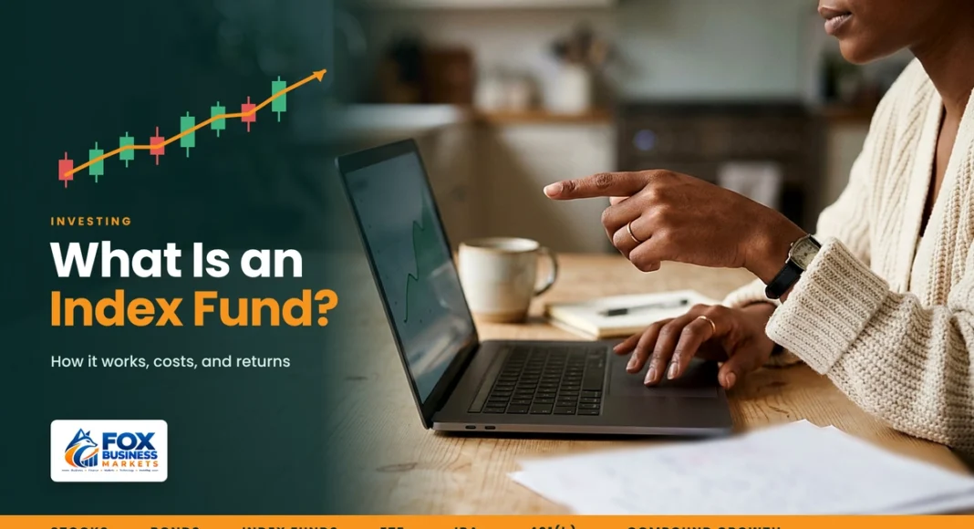 What Is an Index Fund? How It Works, Costs, and Returns in the US What is an index fund: woman pointing at a rising fund chart on her laptop at a kitchen table