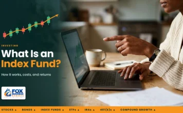 What Is an Index Funds? How It Works, Costs, and Returns in the US What is an index fund: woman pointing at a rising fund chart on her laptop at a kitchen table