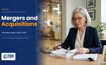Mergers and Acquisitions: How M&A Deals Really Work Company founder reviewing a purchase agreement before selling her business, illustrating mergers and acquisitions