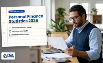 Personal Finance Statistics 2026: Income, Savings, Debt, and Wealth Personal finance statistics 2026: analyst reviewing printed charts and a tablet of US household finance data