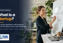 What Is a Startup? Startup vs. Small Business Explained What is a startup featured image showing a founder sketching a business model on a whiteboard in a co-working space